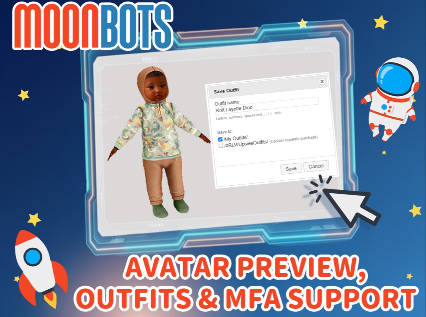 Avatar Preview, Outfit Saving, and MFA Support